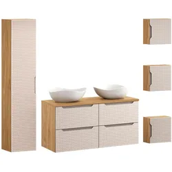 BADMÖBEL 120cm Mallory 2er-Set Beige und Holz