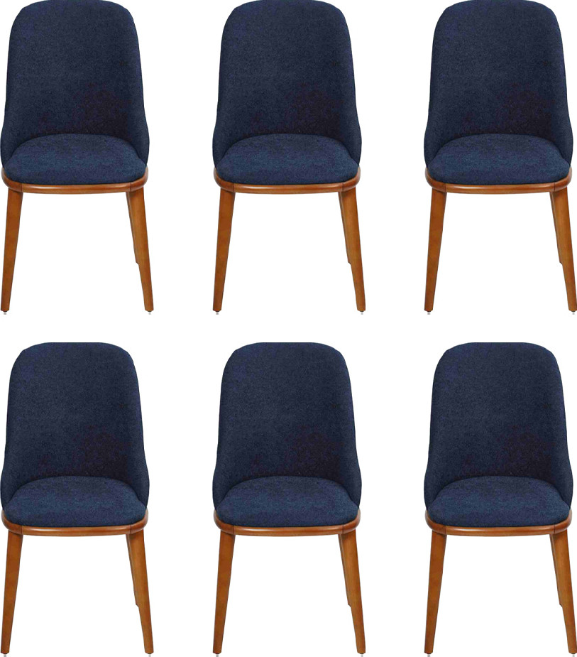 Luxus Set van 6 Blauwe Houten Eetkamerstoelen met Stijlvol Design