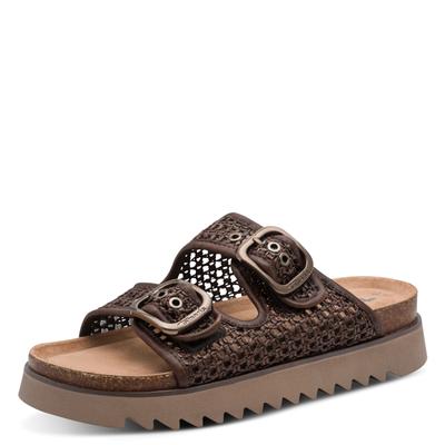 Pantolette TAMARIS, Damen, Gr. 41, braun (mokka), Bast, Lederimitat, unifarben, Schuhe Pantolette, Sommerschuh, Schlupfschuh in veganer Verarbeitung