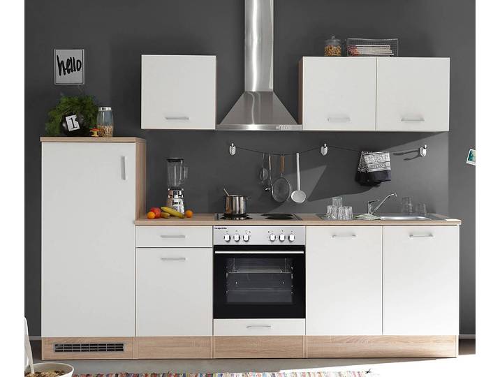 Küchenzeile Petunia 270cm Braun/Weiß Kochplatte mit Elektrogeräten
