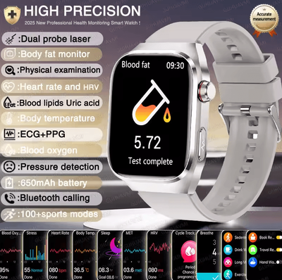Inspire Curations AI Laser Health Smartwatch With ECG PPG, Uric Acid & Blood Lipids Monitor silver