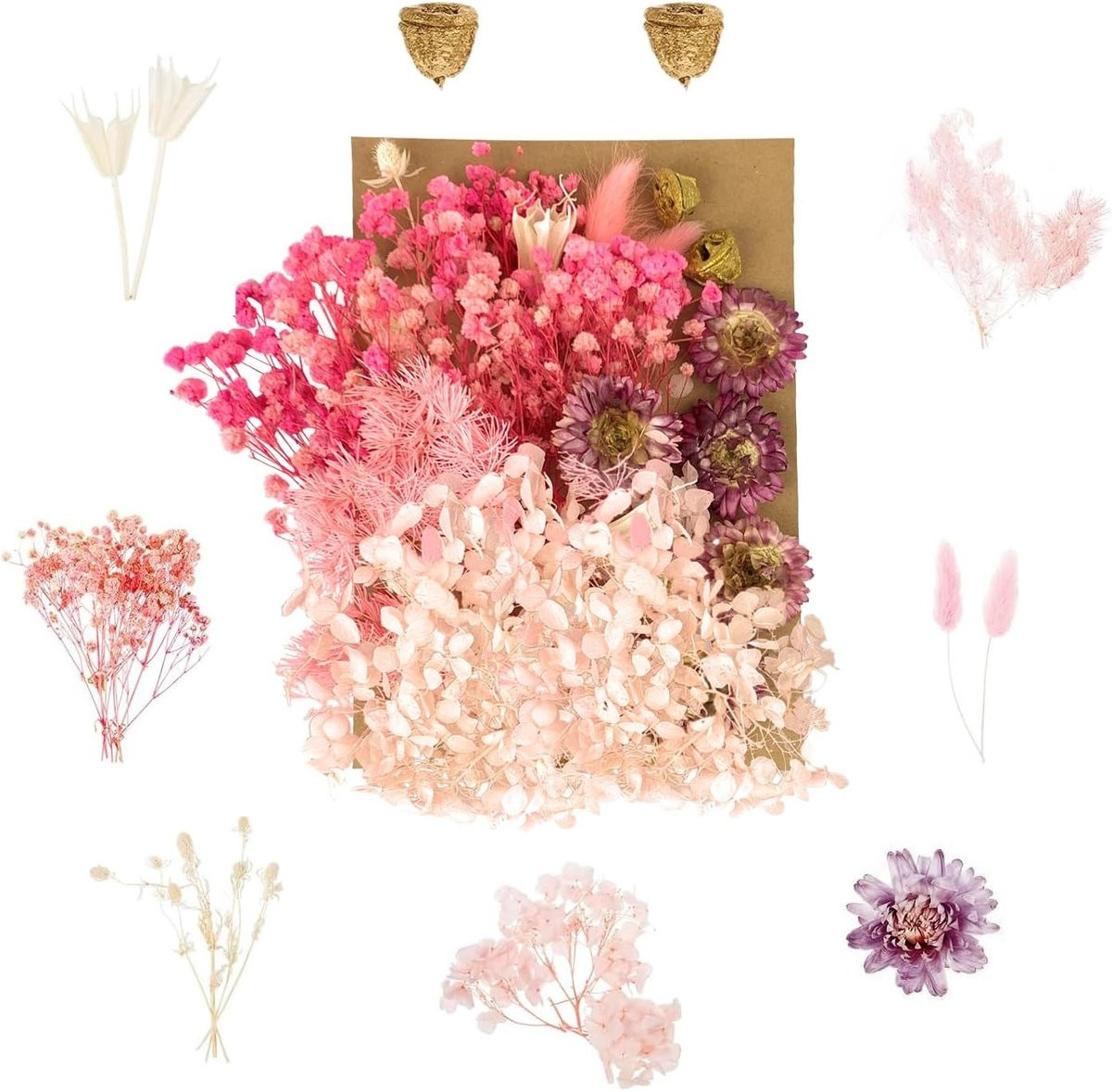 Roze gedroogde bloemen voor DIY kunst, resin creaties, scrapbooking en decoratie
