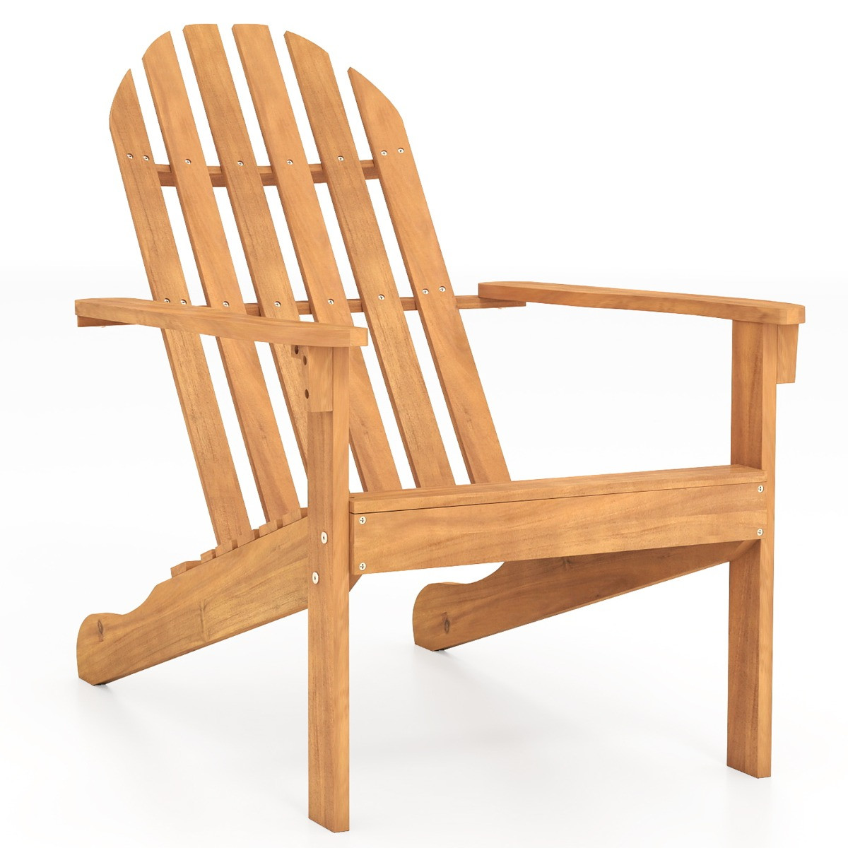 Costway Adirondack Tuinstoel van Acaciahout met Schuine Zitting en Hoge Rugleuning - Naturel