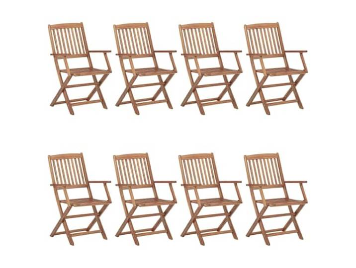 Set mit 8 Klappstühlen aus massivem Akazienholz mit roten Kissen 8 Stühle und 8 Kissen, Akazienholz, Öl-Finish, Kissen 40 x 40 x 7 cm, Stoff 100 % Polyester, 2 Sets