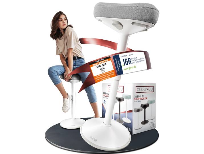 CLOUVOU Nexus Bürohocker [DAS ORIGINAL] Sitzhocker für mehr Rücken Fitness, Höhenverstellbar 47-64cm, Ergonomischer Wackelhocker (Grau)