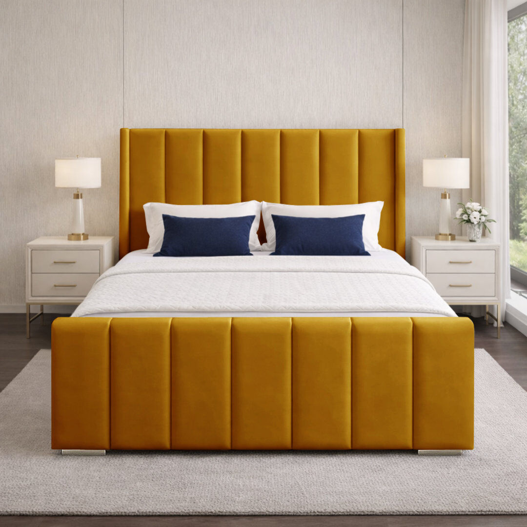 Canora Grey Premium Luxury Wingback Panel Bed Frame Turmeric Super King (6')