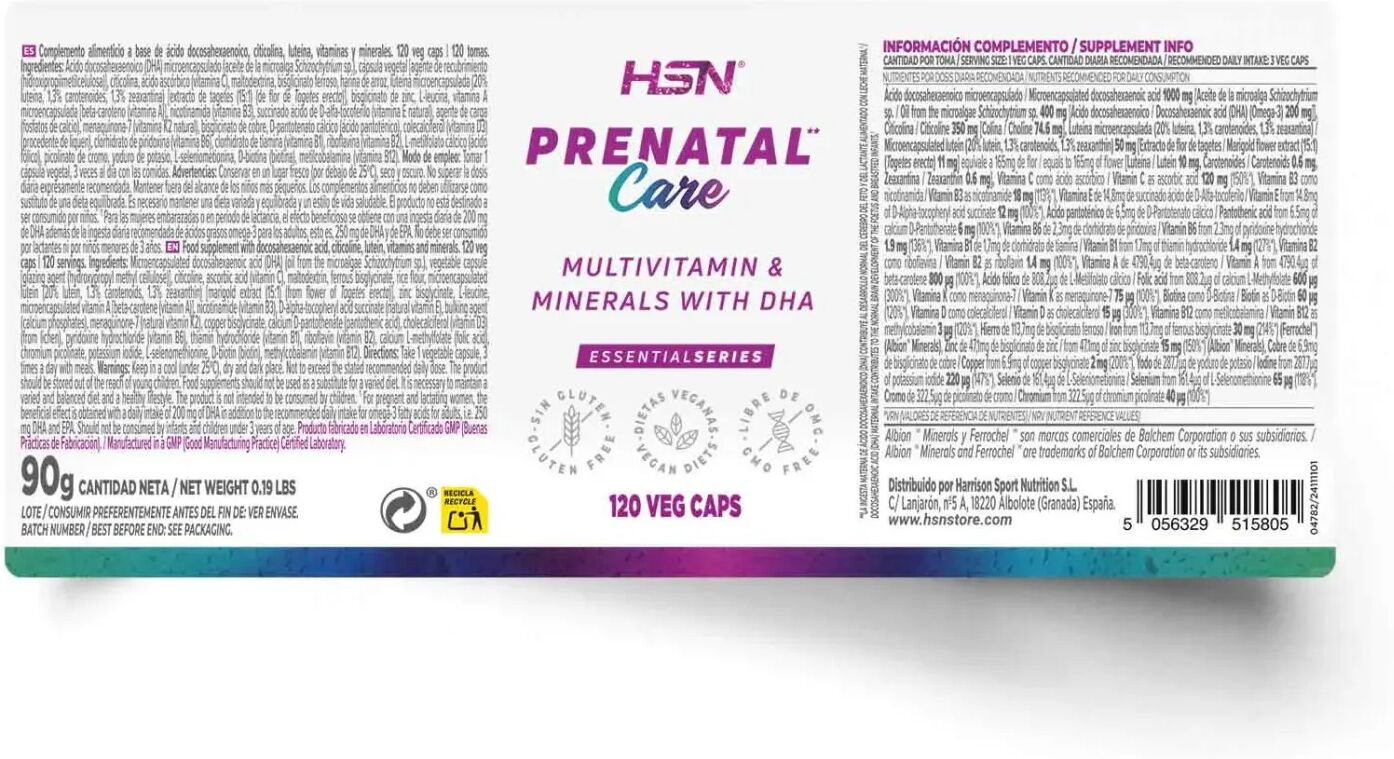 HSN Prenatal Care * - 120 veg caps - Pre/post natal - Cápsulas Vegetales - 120  Servicios