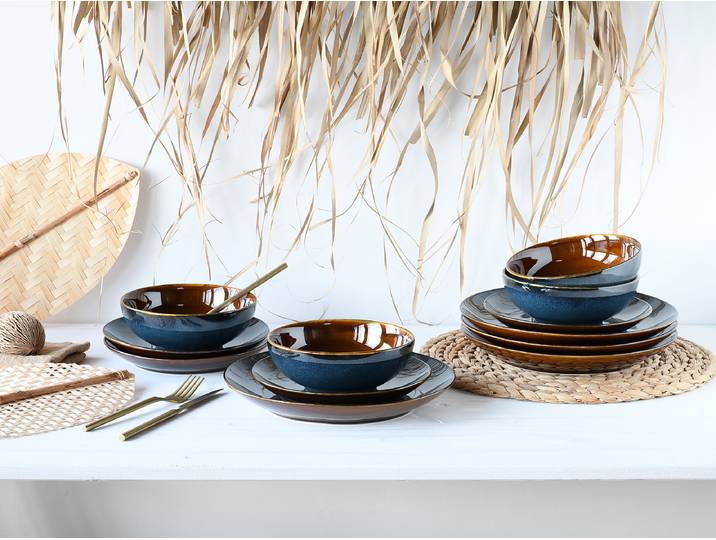 Tellerset Mallorca 12-teilig 32 x 38 x 32cm Multicolor/Blau