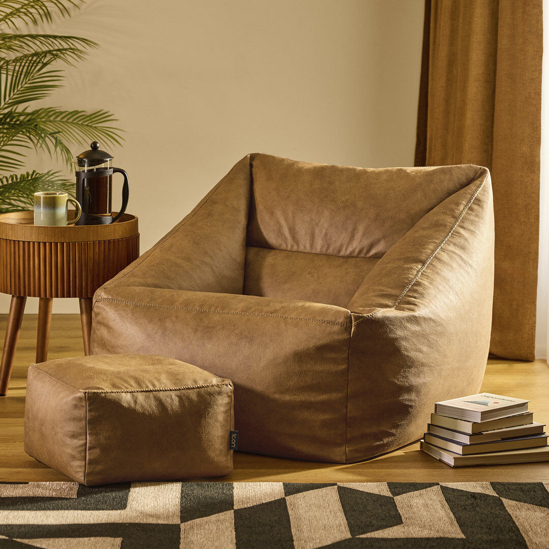 Isabelle & Max icon Natalia Faux Leather Armchair and Amara Footstool Bean Bag, Tan Beige