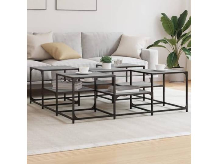 HEFZGDB Couchtisch Grau Sonoma 121x121x40 cm Holzwerkstoff mit verstellbaren Beinen und Metallrahmen für Wohnzimmer Beistelltisch stabile Tischplatte in 2 Höhen