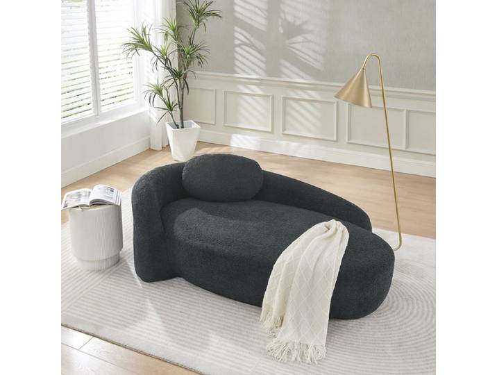 Canapé 1 place Teddyfleece 67x38x24 5 cm canapé moderne coussin dossier arrondi rembourré style minimaliste noir