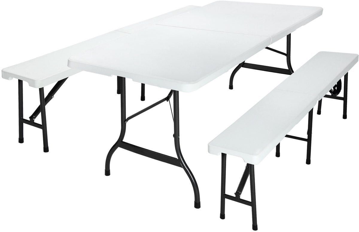 Casaria Picknickset Inklapbaar – 2 Banken en 1 Tafel – Wit