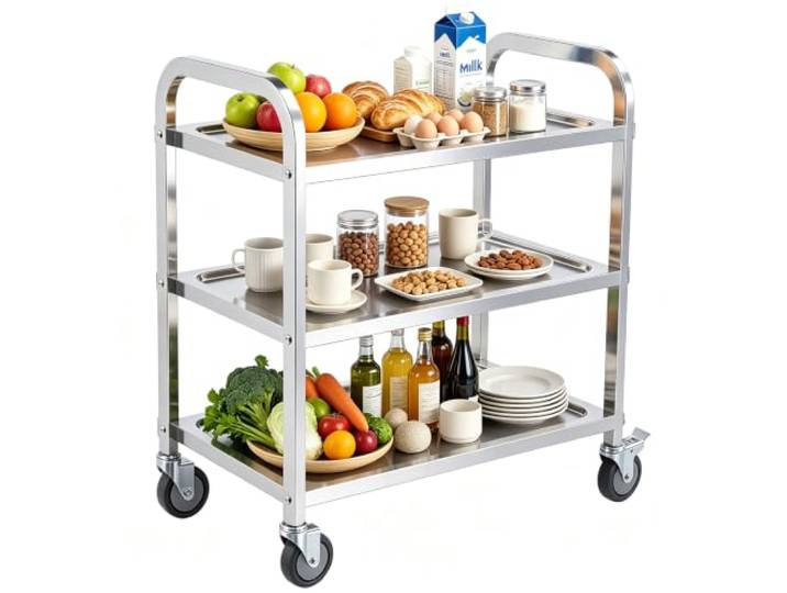 TAIMIKO Servierwagen aus Edelstahl, 3 Ablagen, mit Rollen, 4 Größen zur Auswahl (85 x 45 x 90 cm)