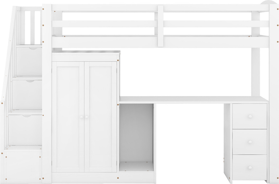 Hochbett mit Kleiderschrank und Treppe, Schreibtisch und Schubladen und Schrank in einem