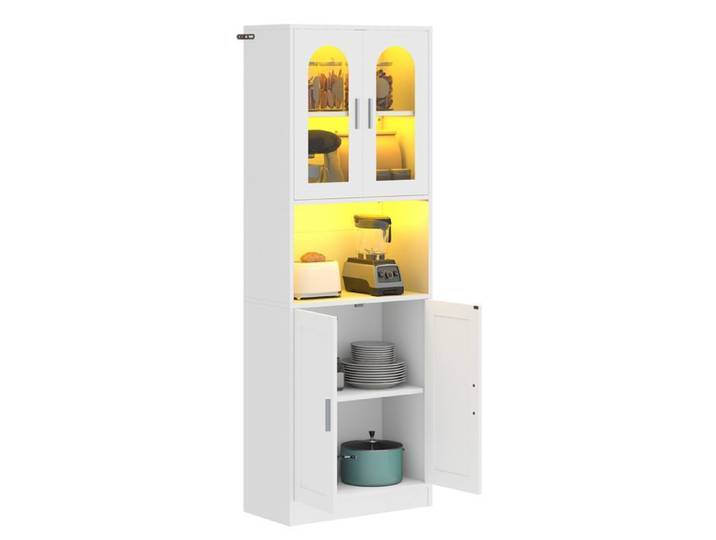 Bibliothèque haute BALCONERA avec portes d'armoire meuble de rangement avec éclairage blanche