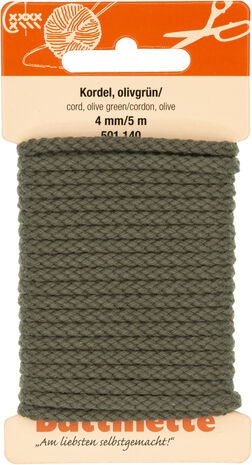 buttinette Baumwoll-Kordel für Bekleidung, olivgrün, 4 mm Ø, Länge: 5 m