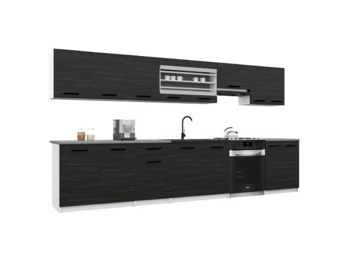 Belini ITALIA 3 Küchenzeile Küchenblock 320cm Ebenholz Küchenset als gerade Küchenzeile, weiße Korpusse, DECOR ECONATURA Material, kratzfest, ohne Elektrogeräte, mit Arbeitsplatte