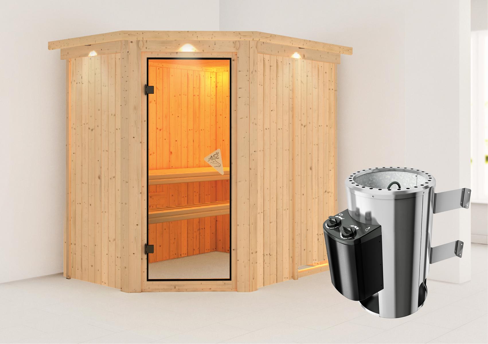 KARIBUHOLZT Sauna Saja Eck 3,6kW int.Strg bronz.GGT u. DK 08288732