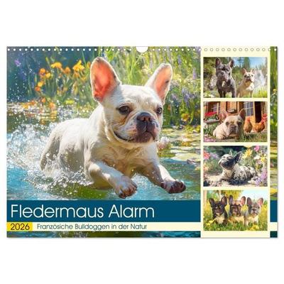Fledermaus Alarm. Französiche Bulldoggen in der Natur (Wandkalender 2026 DIN A3 quer), CALVENDO Monatskalender