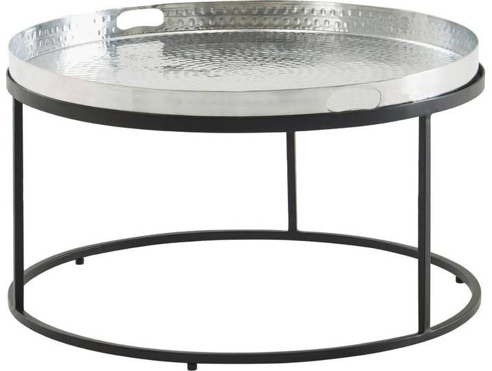 Couchtisch Hammerschlag Metall 62x62x36cm Aluminium Silber Schwarz Rund