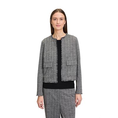 Jackenblazer BETTY & CO "Damen mit Fransen", Damen, Gr. 42, schwarz (schwarz, grau), Obermaterial: 71% Polyester, 23% Viskose, 2% Polyester, 2% Elasthan, 2% Polyamid; Futter: 100% Polyester, gerade normal, Rundhals, Blazer