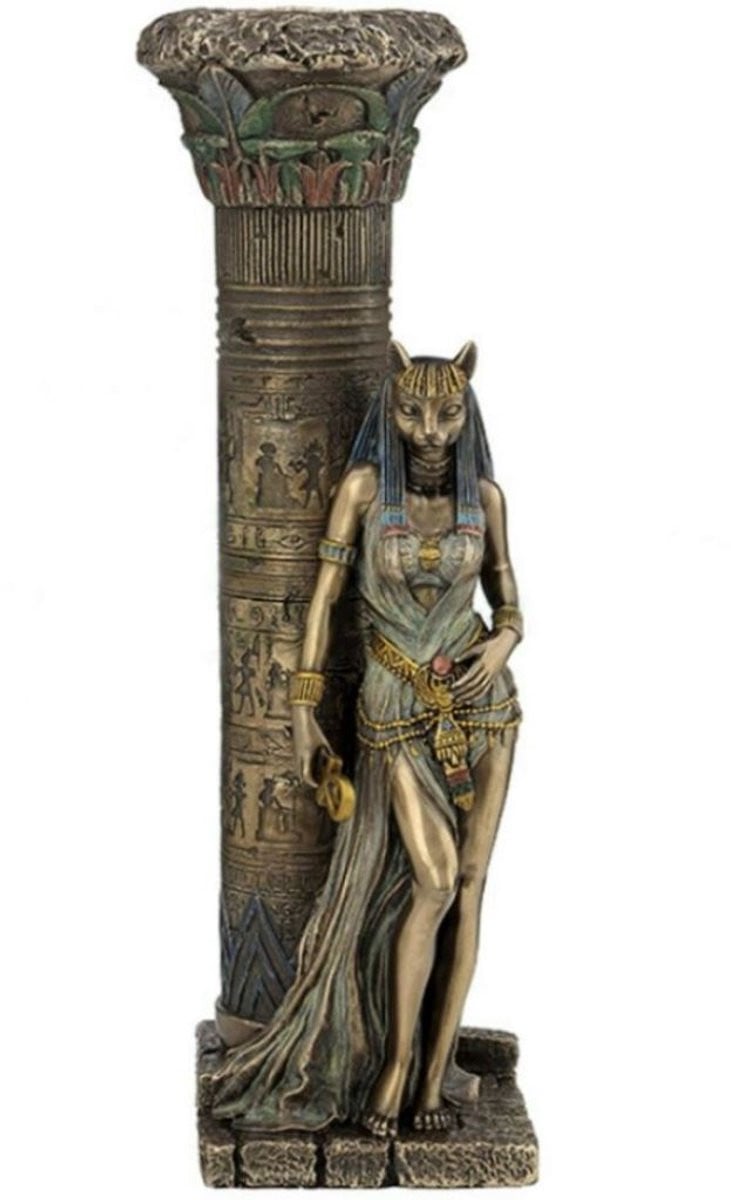 Veronese Design Egyptische Godin Bastet Kandelaar - Gebronsd - Hoogte: 27,5 cm