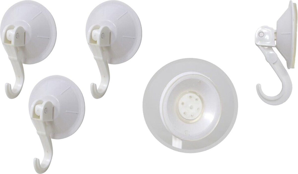 Set van 9 witte kunststof ophanghaken met zuignap voor badkamer en keuken, diameter: 6,7 cm