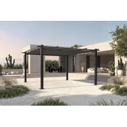 OUTFLEXX Pergola mit faltbarem Stoffdach, Anthrazit, Aluminium/Polyester, 4 x 4 m, Air-Vent System, UV-beständig
