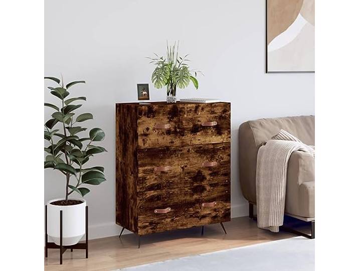 LPERTGFHU Kommode mit 3 Schubladen, R uchereiche, Holzwerkstoff, Metallfü Zeitloses Design, Stabiler Stand, Vielseitiger Stauraum