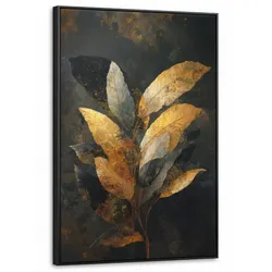 LEINWAND Bilder mit Rahmen - Golden Leaf Komposition - Botanical Luxury - 60x90