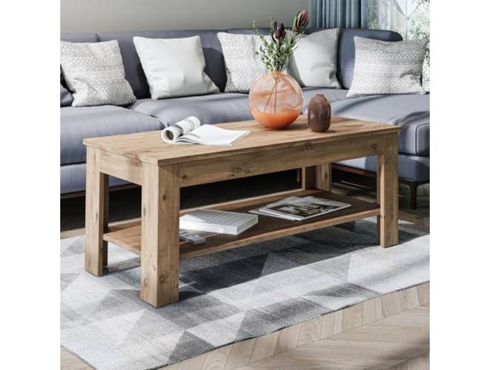 ROOMART Couchtisch Helsinki 110 cm Wohnzimmertisch Sofatisch in Eiche Sofatisch, Wohnzimmertisch mit Ablageboden