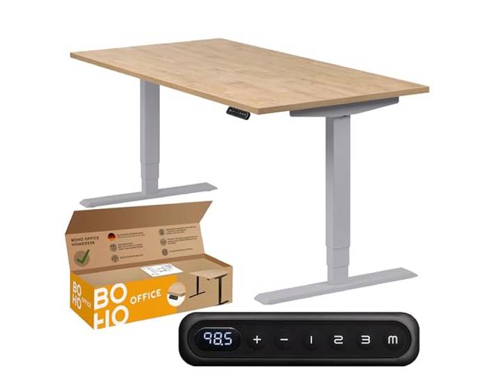 boho office® Homedesk Schreibitsch elektisch höhenverstellbar Homedesk - Tischgestell Silber, Tischplatte 140x80 Wildeiche - 2 Motoren, Memoryfunktion, Kollisionsschutz, Kindersicherung