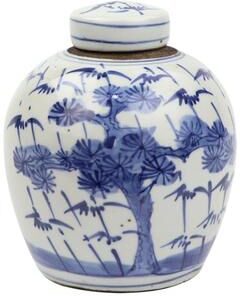 Legend of ASIA 7 in H Blue And White Tiny Lid Mini Jar Plum & Pine Porcelain