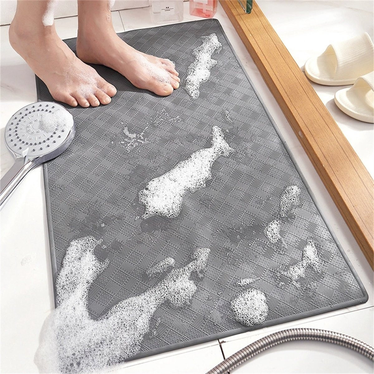 Grijs vierkante antislip douchemat, schimmelbestendig, 55 x 55 cm