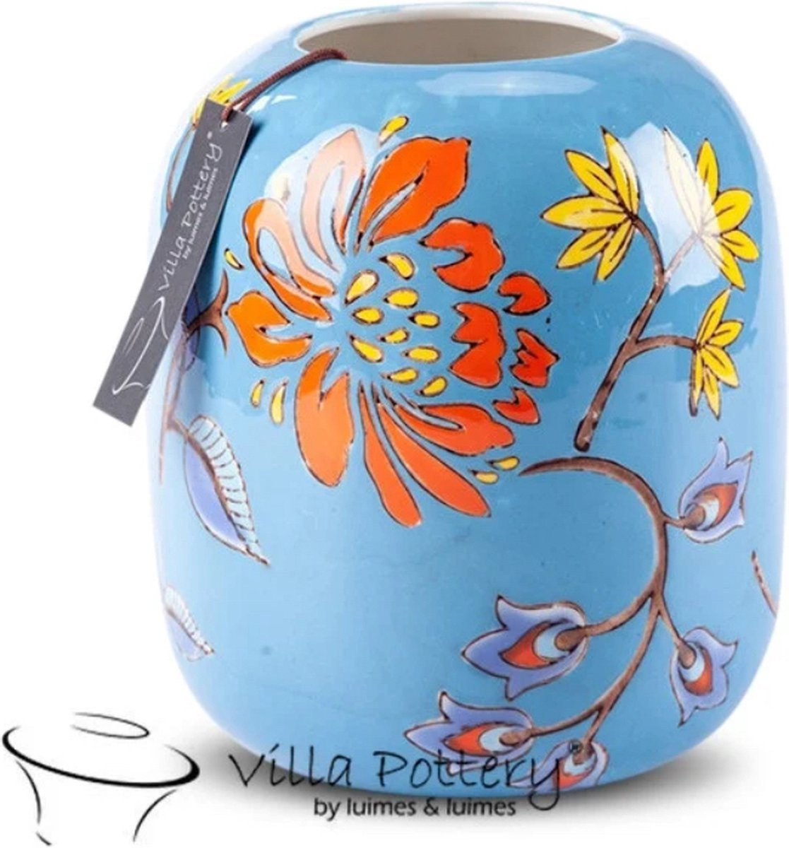 Villa Pottery Porseleinen Vaas Happy Flowers Blue