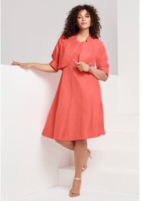 Plus Size Women's Plus Size Elbow Sleeve Fit-and-Flare Dress with Bolero Jacket - 2-Piece Suit by Roaman's in Sunset Coral (Size 24 W)