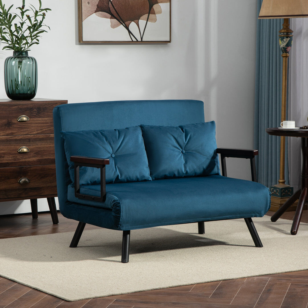 17 Stories HOMCOM Sofa Bed Click Clack Convertible Bed Settee Blue 81cm H x 102cm W x 73cm D