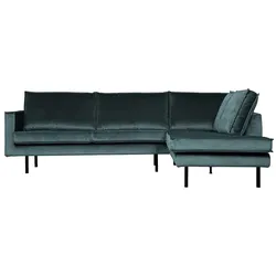 L Sofa in Petrol Samt Retrostil