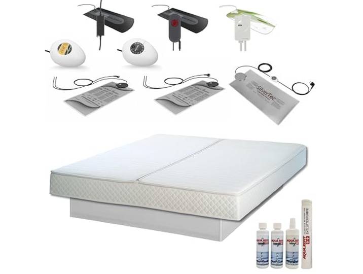 Wasserbett Bett SET Softside DUAL ohne Podest/Sockel – hochwertiges Doppelbett mit Wasserbettmatratzen & Komfortausstattung – inkl. Pflegeset & Befüllschlauch – für gesunden Schlaf – 180x200 cm F4