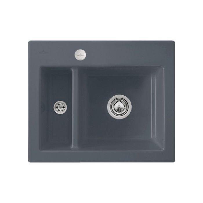 Villeroy und Boch Subway Flächenbündige Spüle 67802FS5 mit Ablaufgarnitur und Exzenterbetätigung, Ebony