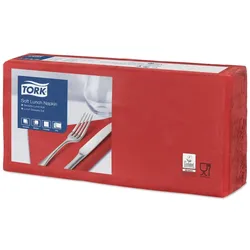 Tork, Servietten, Servietter 3-lags rød 33cm 10x150stk/kar - (1500 stk.) (150 Stk., 33 x 33 cm)