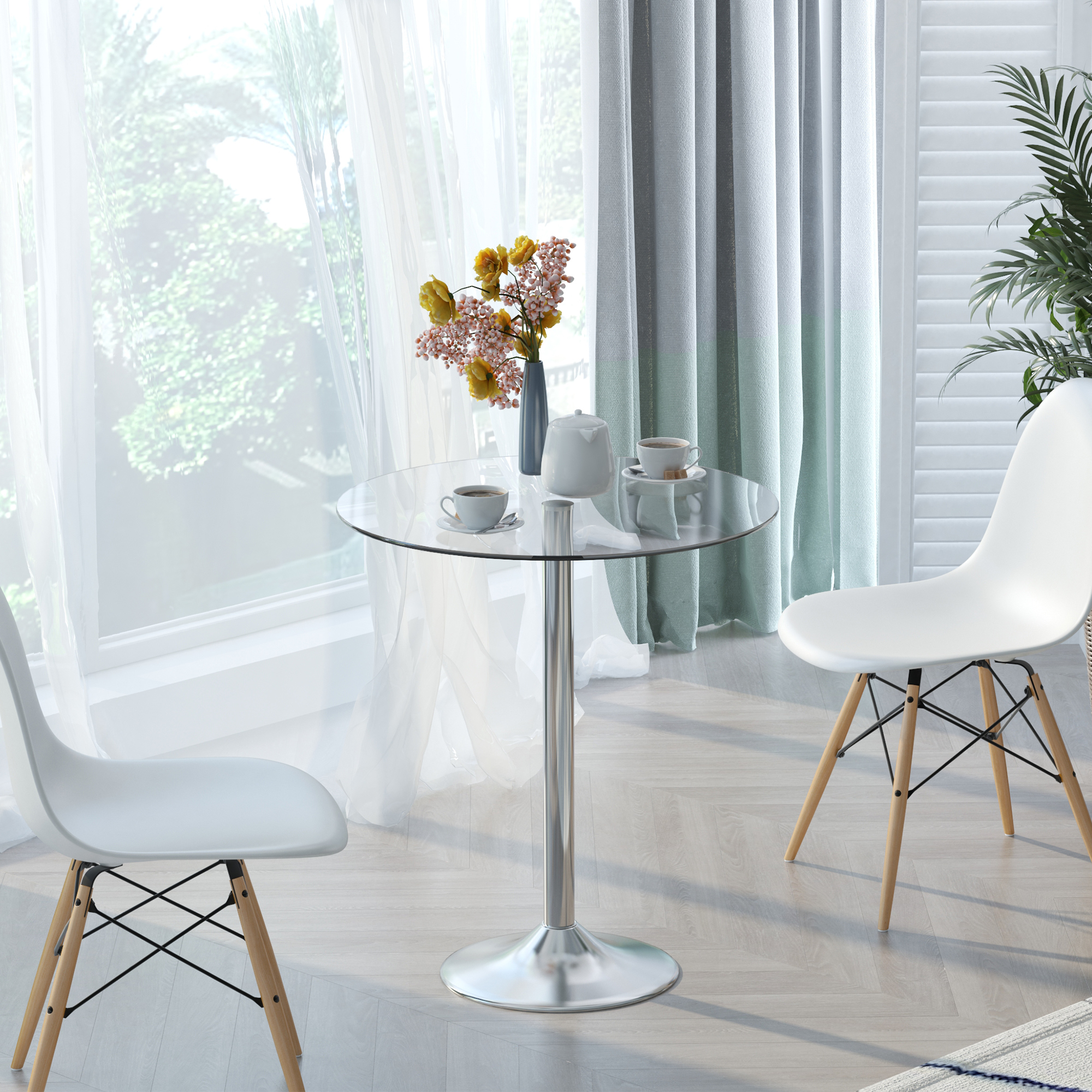 Homcom Tavolo da Pranzo Rotondo con Piano in Vetro, Telaio Metallico, Colore Argento   Aosom Italy
