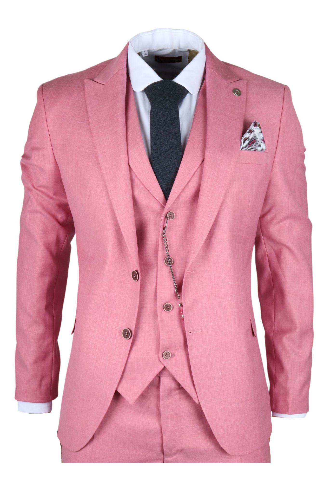 Herren 3-teiliges rosa festliches Anzug-Set für Renntage