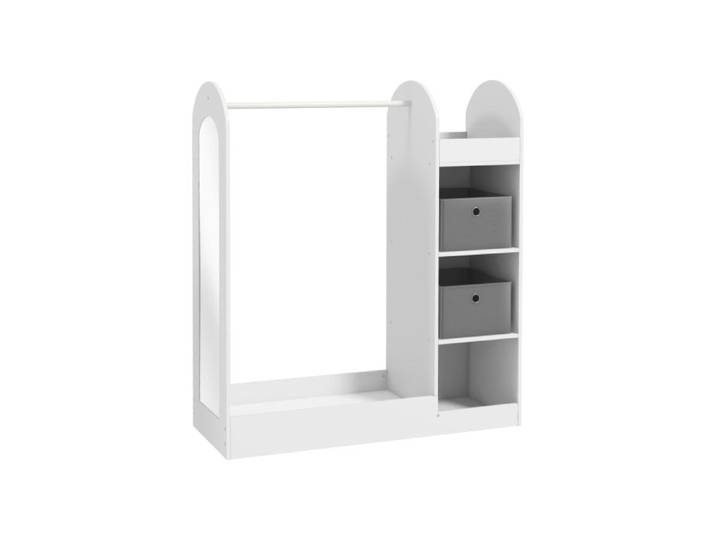 Kids Clothes Rail with Storage Shelf Boxes Mirror for Bedroom Nursery White