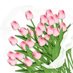 Relaxdays 48x Künstliche Tulpen, Pink Grün,Pink