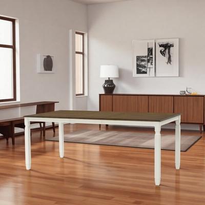 ZWYO HOSIMU "59-77"" Extendable Farmhouse Dining Table, MDF Oak Veneer Table with Solid Rubberwood Legs for 4-6"