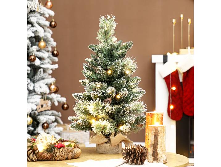 HOMCOM Sapin Artificiel 60cm LED Flocké Vert de Table