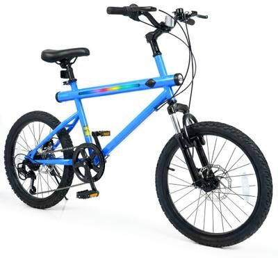 Costway 20 Inch Commuter Bicycle LED-lit with 6-Speed Shimano Twist Shifting and Stereo Speakers-Blue