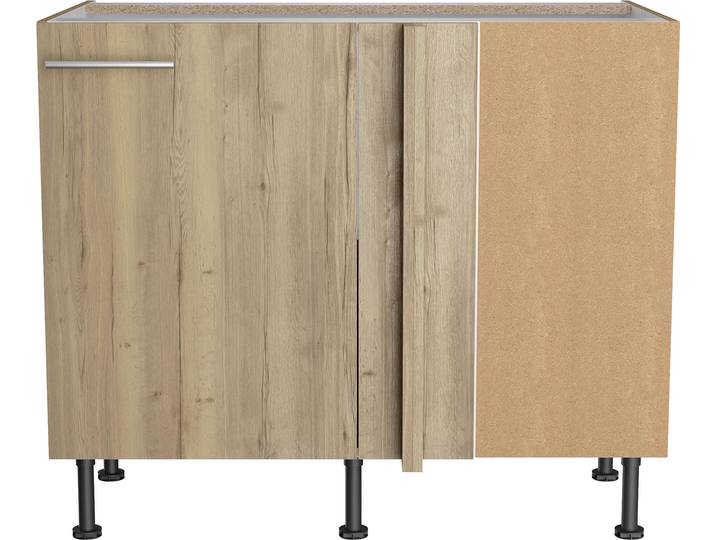 Eckunterschrank, Spanplatte, Braun (Wildeiche) 100×87×58,4 cm, Drehtür & variabel einsetzbare Einlegeböden, OPTIFIT Klara