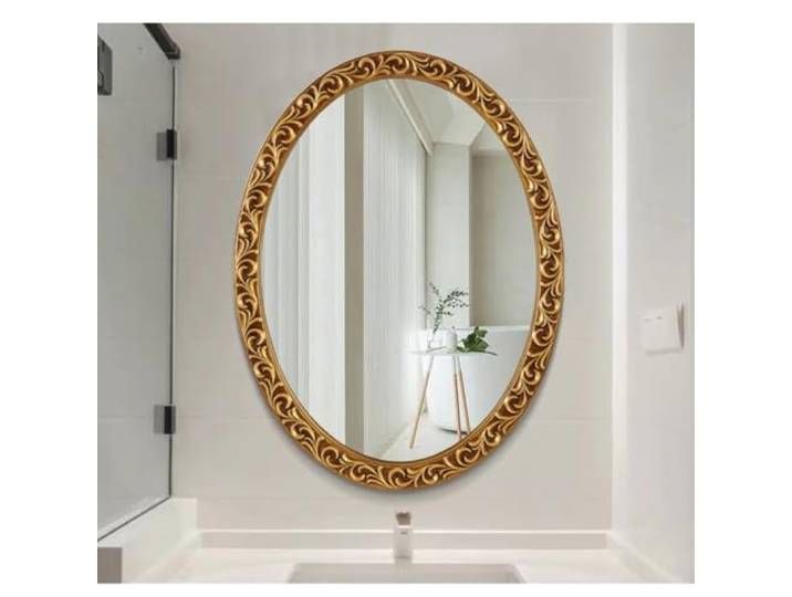 KXWOQ3ED Antik Gold Oval Wandspiegel, 60x80 cm Barock Badezimmer Spiegel, Vintage dekorative hängende Spiegel für Vanity Eingang Wohnzimmer Kommode Schlafzimmer